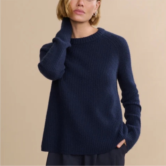 Jenni Kayne Sweaters - Jenni Kayne 100% Cashmere Fisherman Ribbed Crewneck Sweater Navy Blue Small